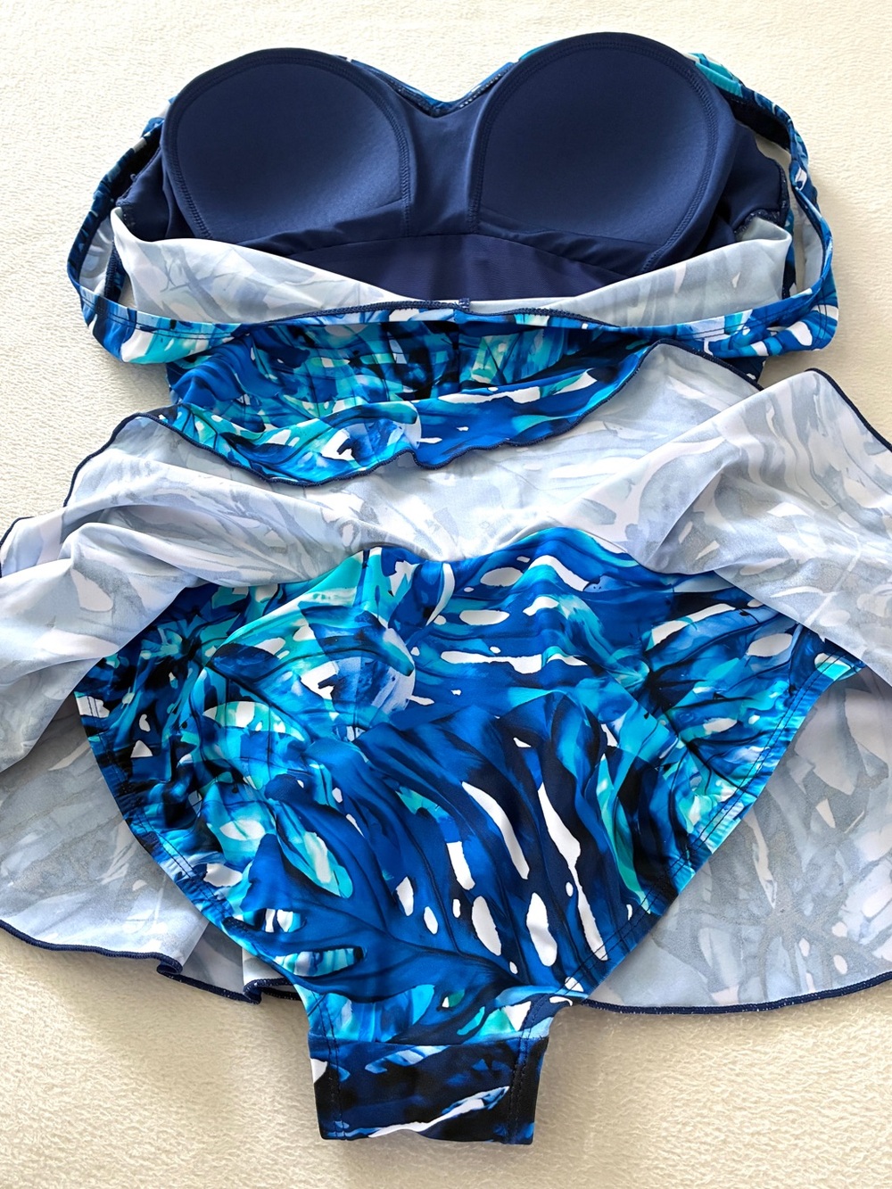 Ceeb Swim Dress 14 Blue Tropical One Piece Swimsuit Ruched Tummy Control Coastal - Picture 8 of 14